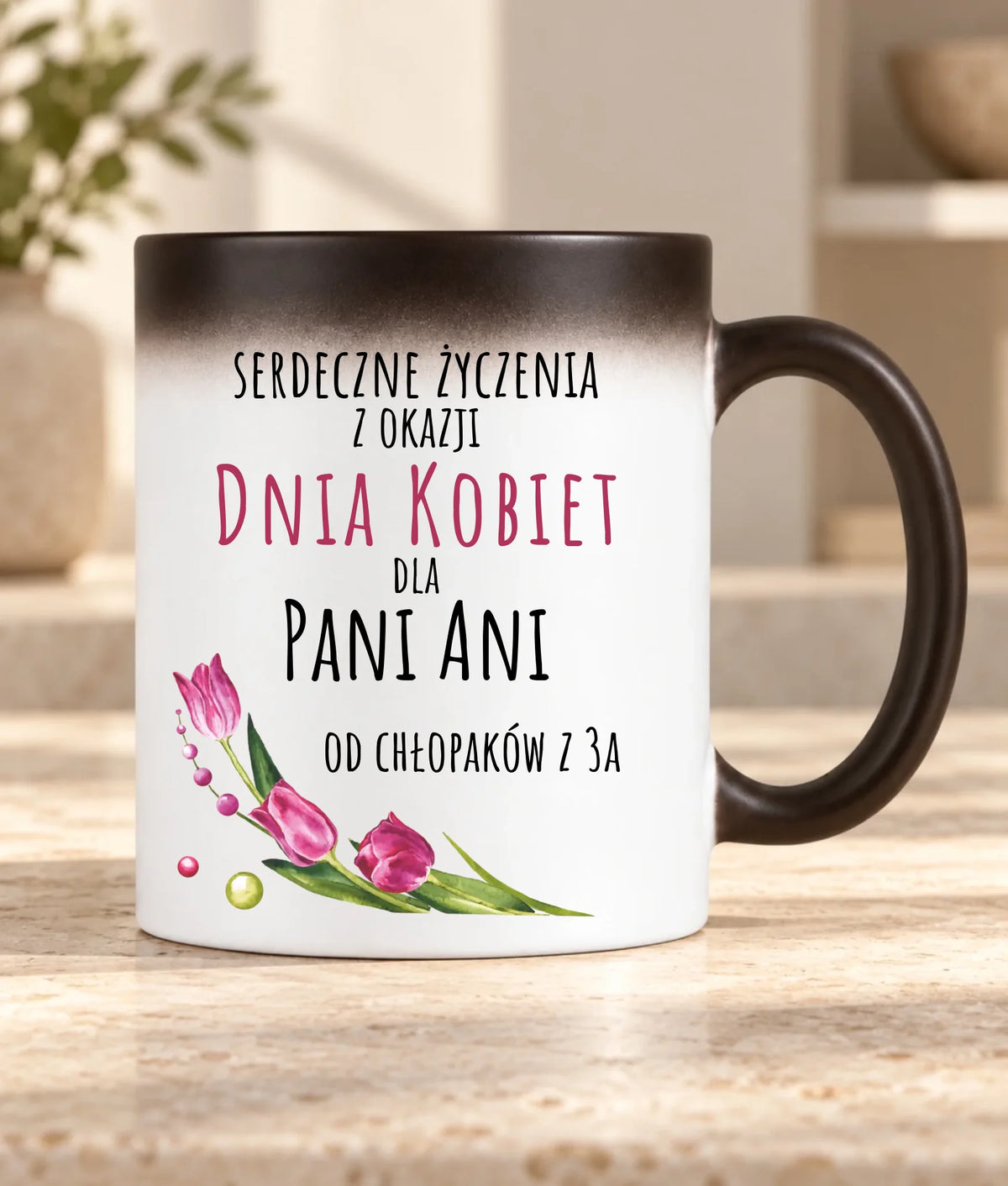 Kubek magiczny na Dzień Kobiet - Serdeczne życzenia - personalizowany DK01