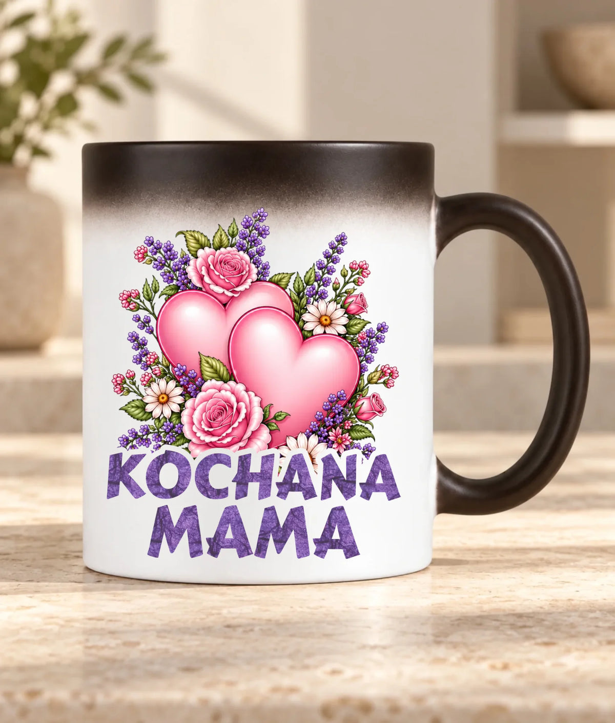Kubek magiczny dla mamy - Kochana Mama bukiet z sercem DM46