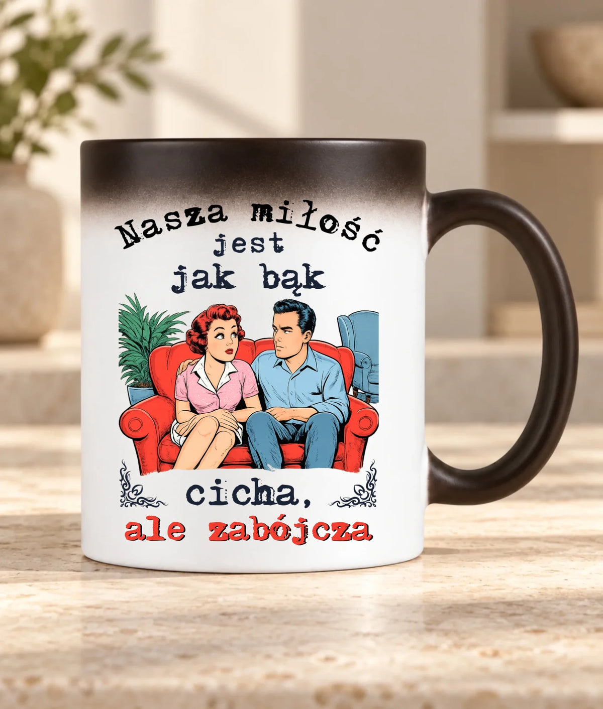 Kubek magiczny dla par - Nasza miłość jest jak bąk W70