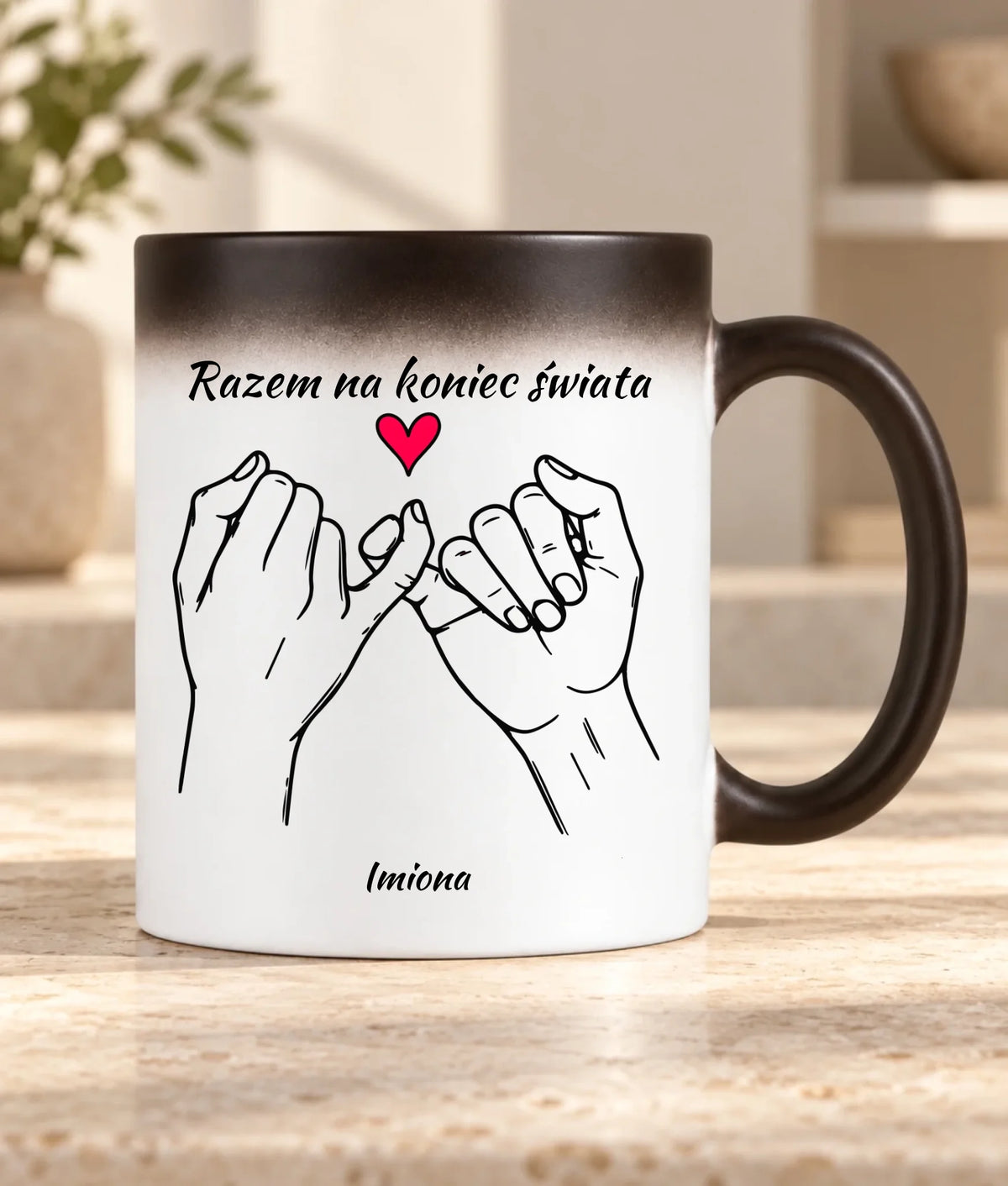 Kubek magiczny dla par - Razem na koniec świata - personalizowany W60
