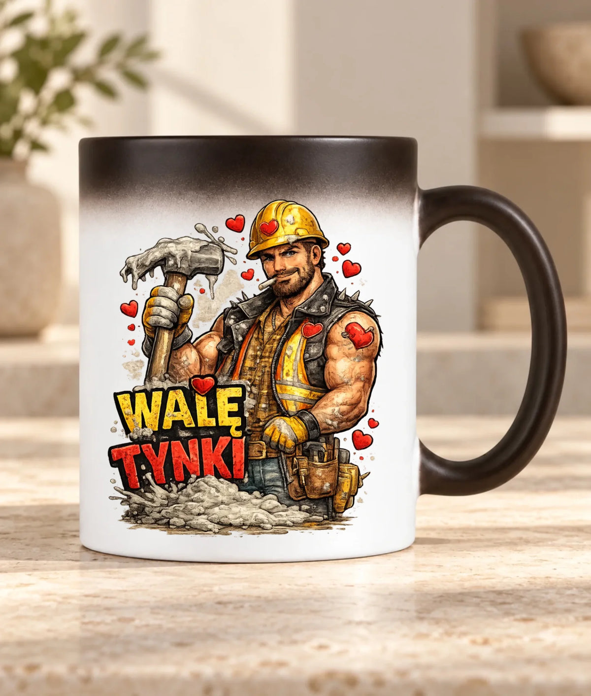Kubek magiczny na Walentynki - Budowlaniec Walę tynki W64