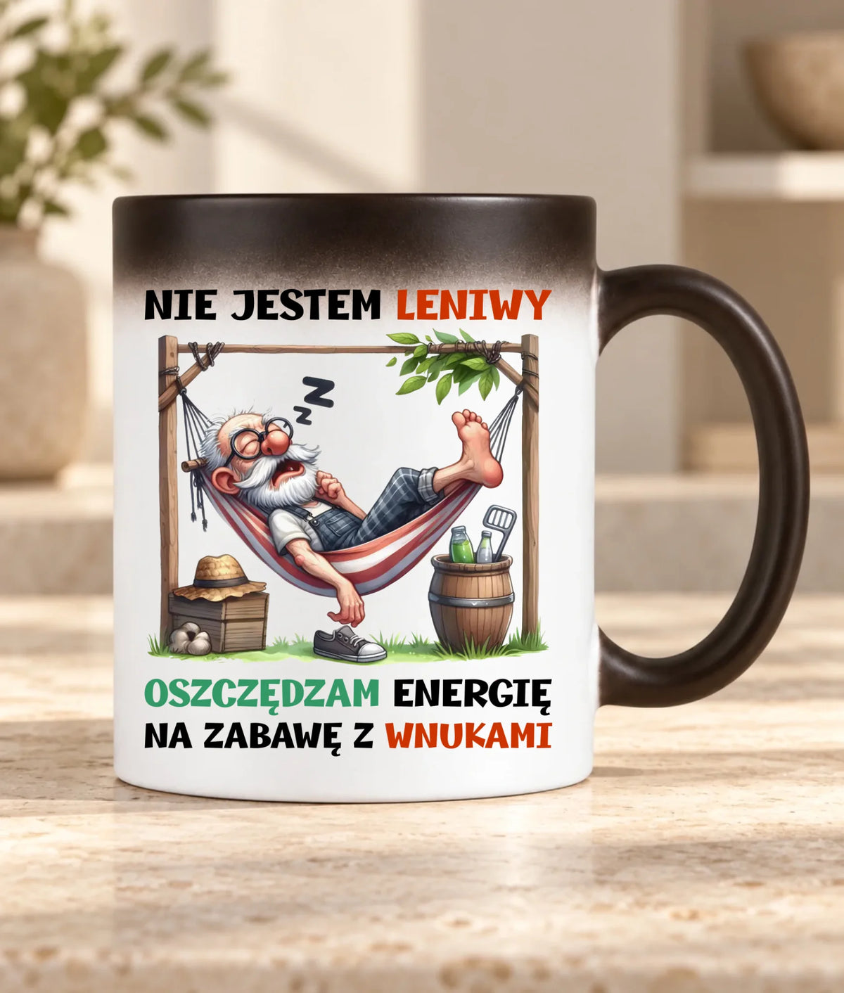 Kubek magiczny dla dziadka - Nie jestem leniwy oszczędzam energię D39