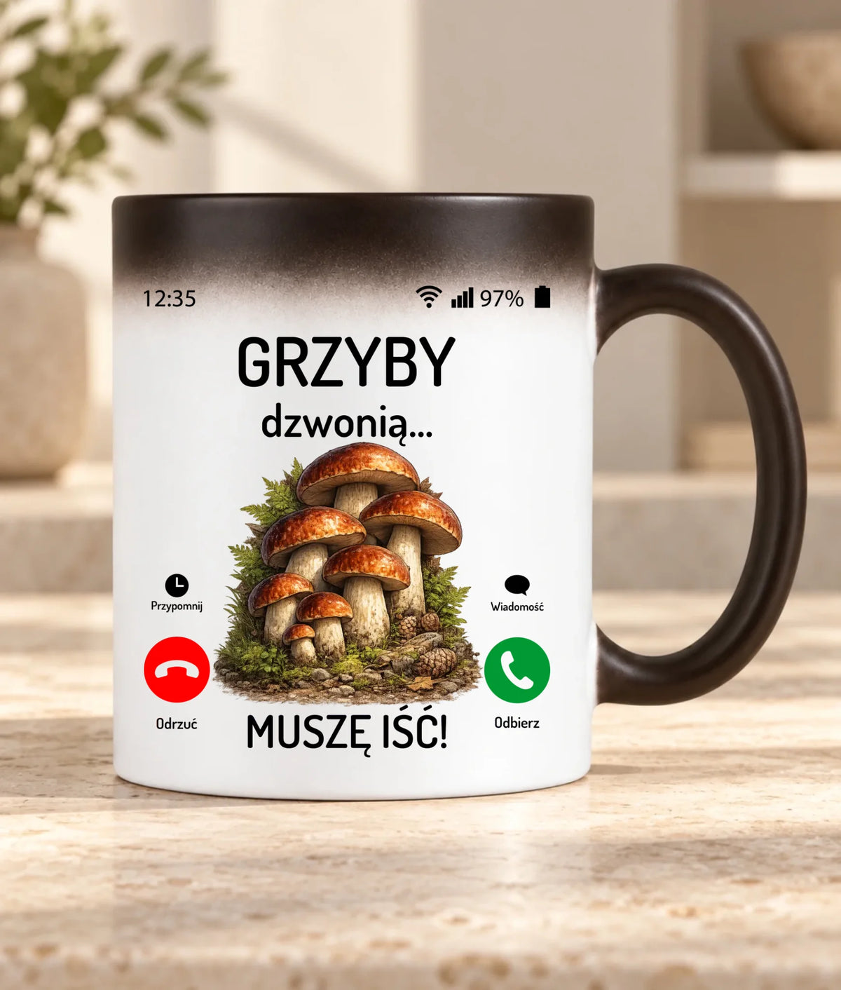 Kubek magiczny dla dziadka grzybiarza - Grzyby dzwonią muszę iść D36