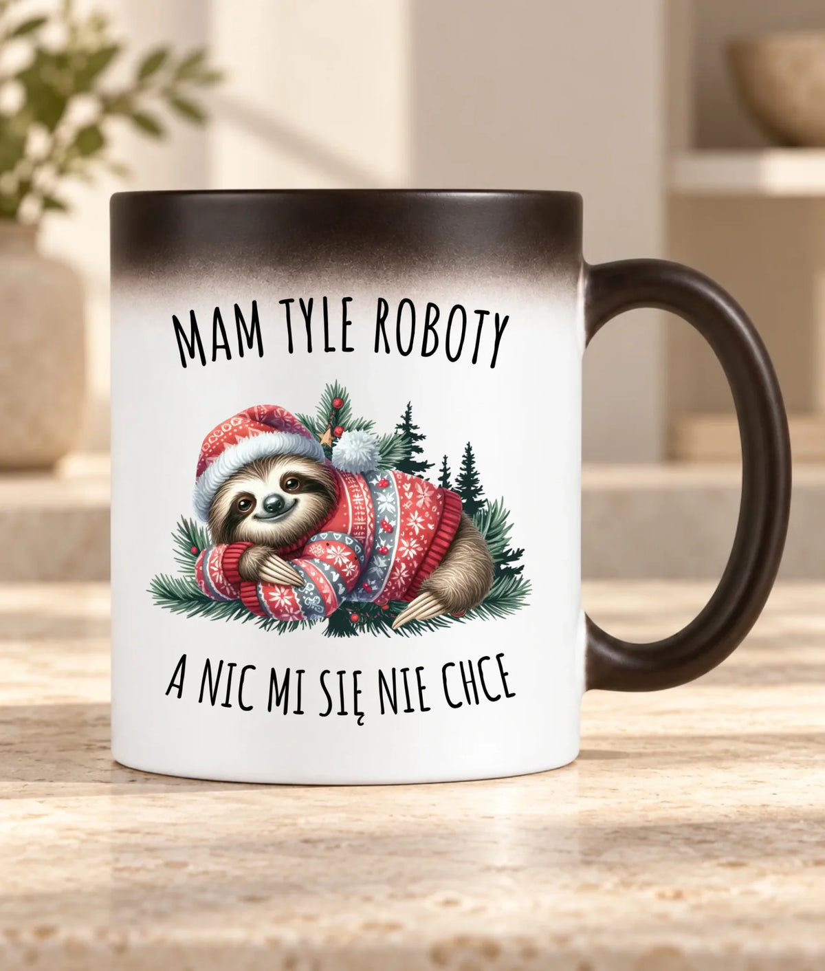 Kubek magiczny świąteczny - Leniwiec Mam tyle roboty, a nic mi się nie chce BN18