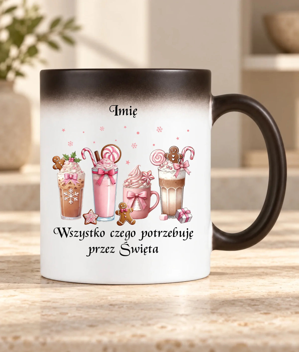 Kubek magiczny świąteczny - Zimowa kawa Wszystko czego potrzebuję przez Święta - personalizowany BN46