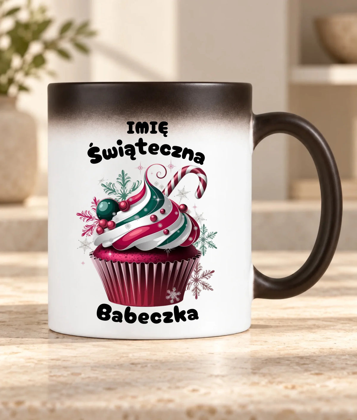 Kubek magiczny na święta - Świąteczna babeczka - personalizowany BN30