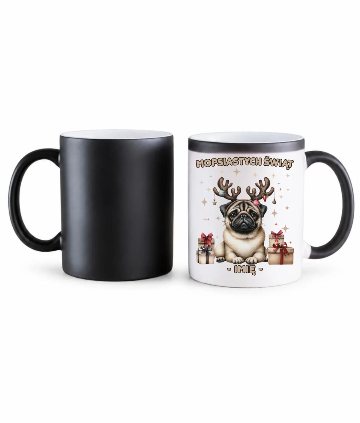 Kubek magiczny świąteczny - Mops Mopsiastych świąt - personalizowany BN91