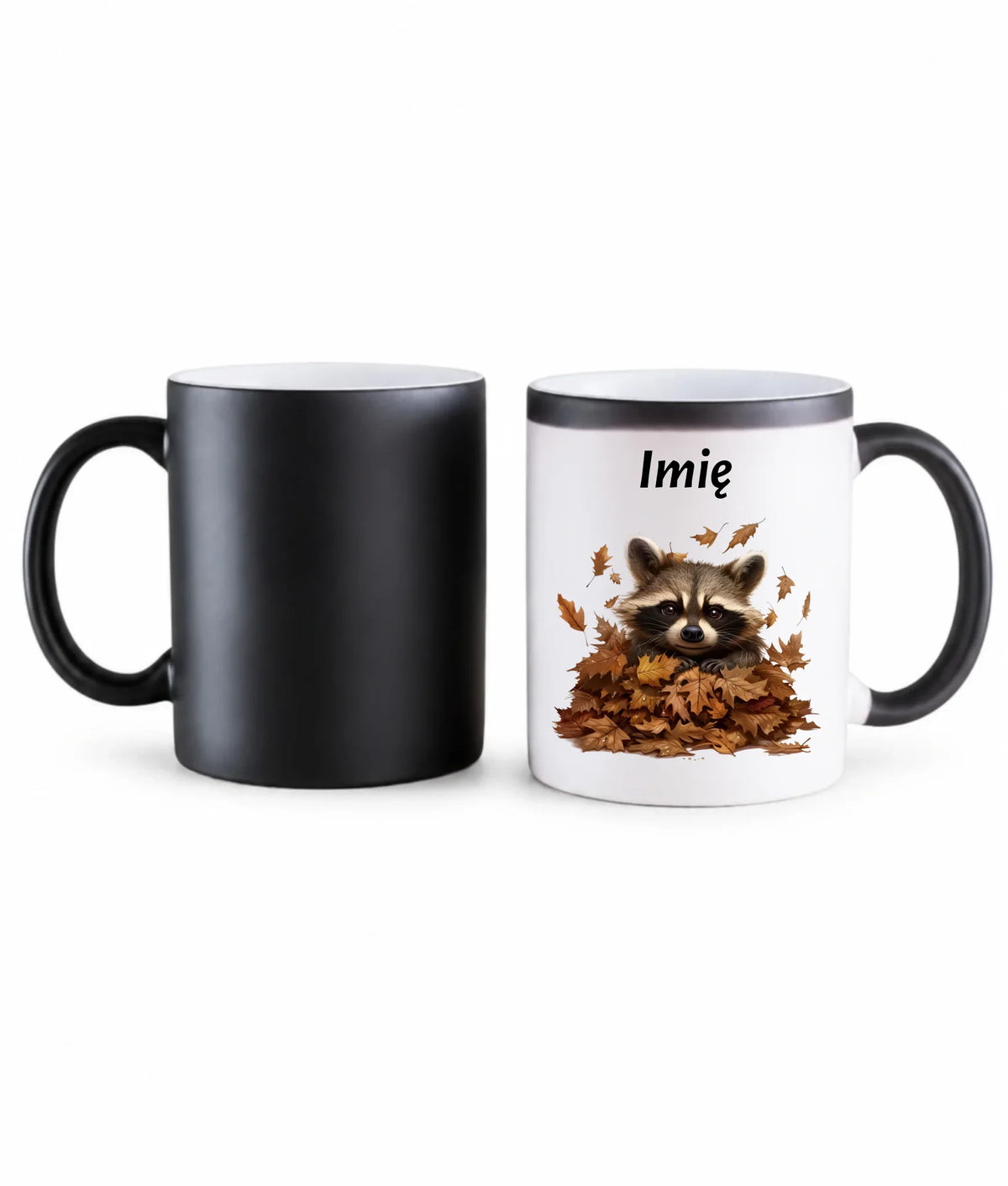 Kubek magiczny jesienny - Szop w liściach - personalizowany JS24