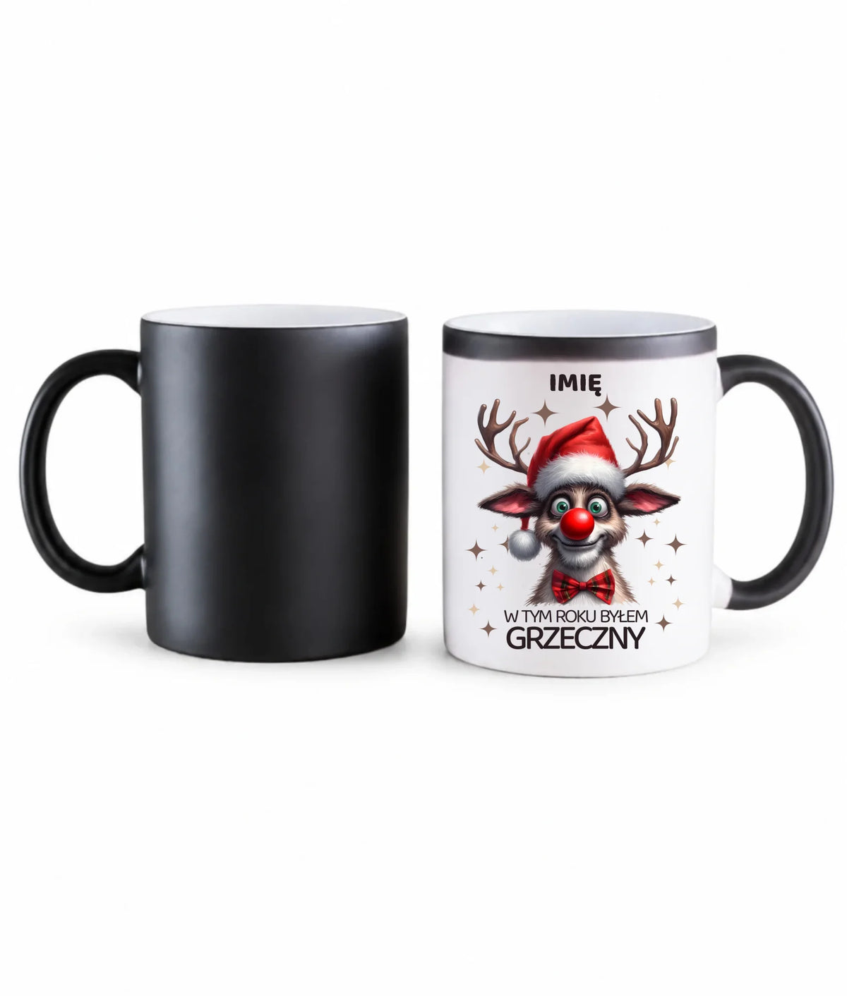 Kubek magiczny świąteczny - Renifer W tym roku byłem grzeczny - personalizowany BN96