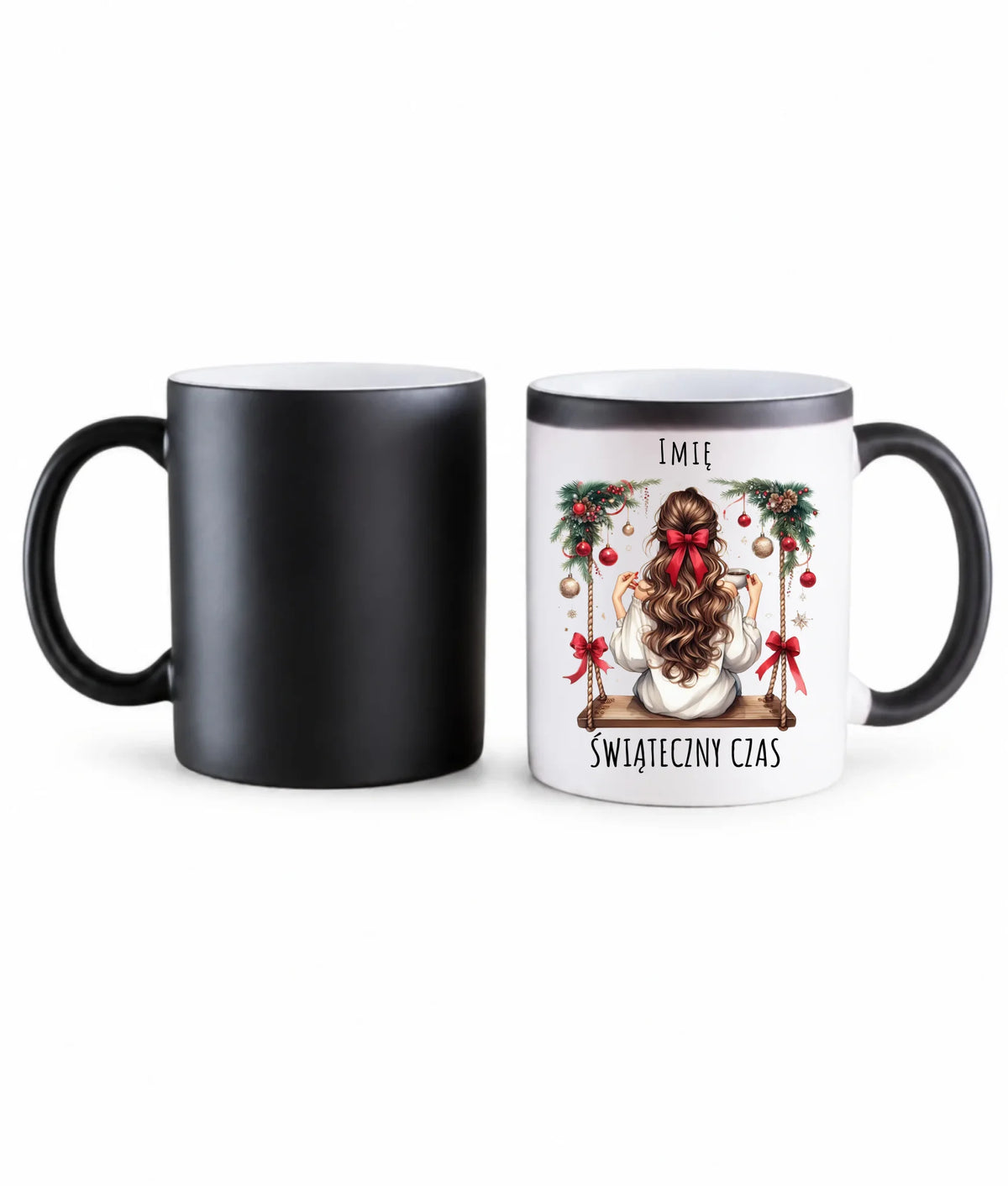 Kubek magiczny świąteczny - Dziewczyna na huśtawce - Świąteczny czas - personalizowany BN105
