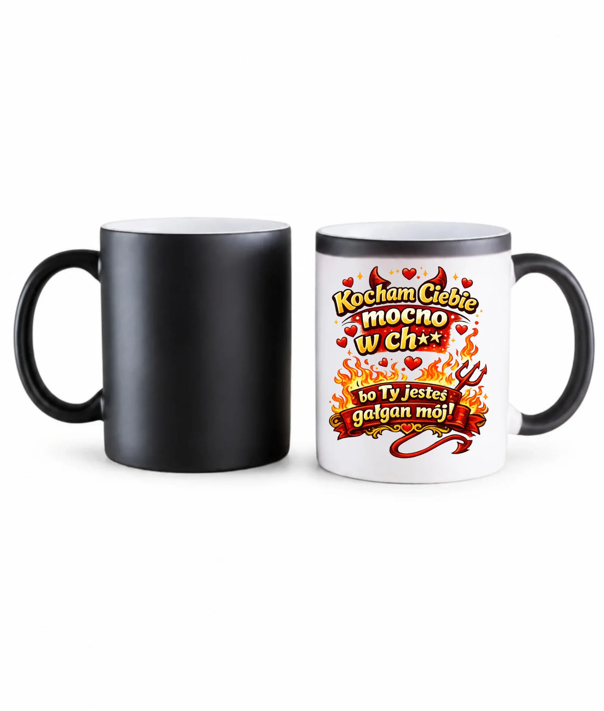 Kubek magiczny dla par - Kocham Ciebie mocno w ch** bo Ty jesteś gałgan mój W82