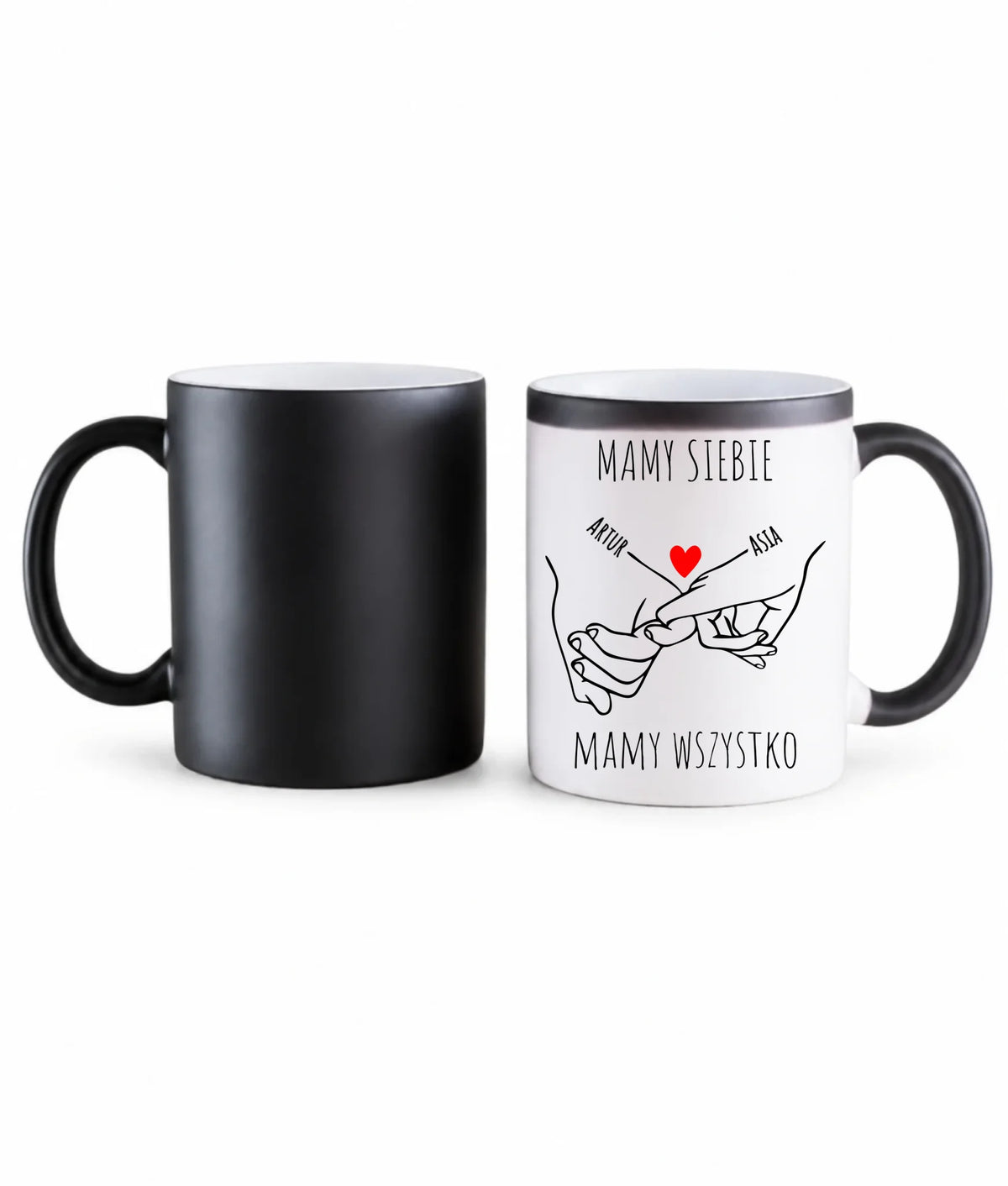 Kubek magiczny dla par - Zaplecione ręce mamy siebie mamy wszystko - personalizowany W63