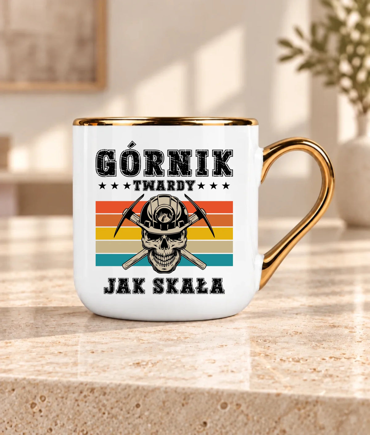 Kubek ze złotym rantem dla górnika - Twardy jak skała