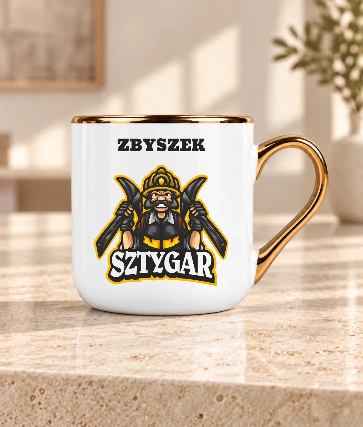 Kubek ze złotym rantem i imieniem dla górnika - Sztygar