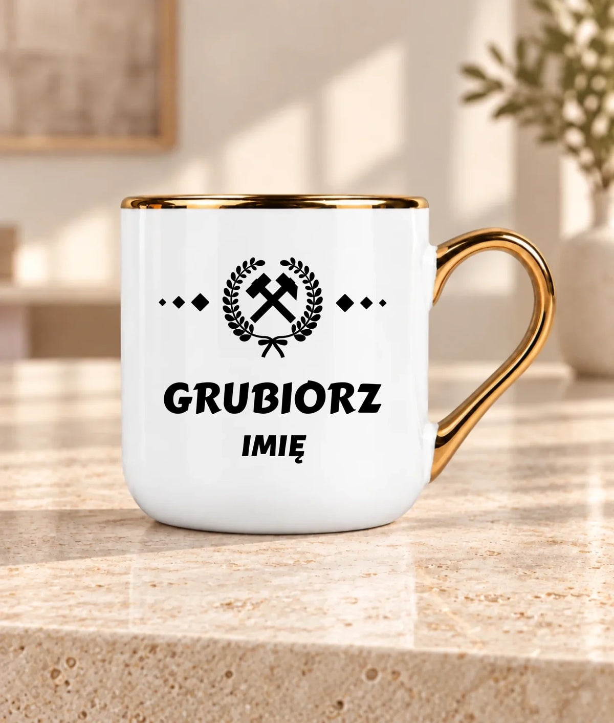 Kubek ze złotym rantem i imieniem dla górnika - Grubiorz