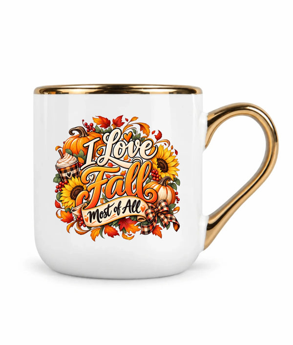 Kubek ze złotym rantem jesienny - I Love Fall Most of All II