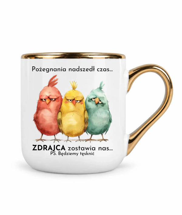 Kubek ze złotym rantem na odejście z pracy - Pożegnania nadszedł czas