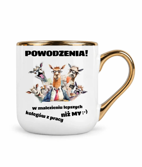 Kubek ze złotym rantem na odejście z pracy - Powodzenia w znalezieniu lepszych kolegów