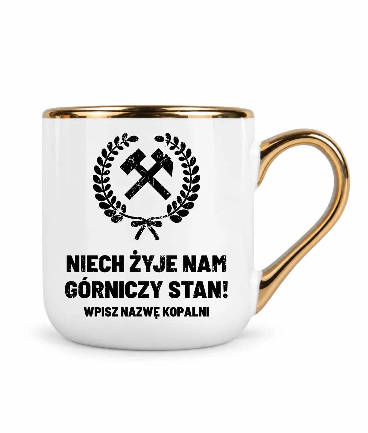 Kubek ze złotym rantem i nazwą kopalni dla górnika - Niech żyje nam górniczy stan