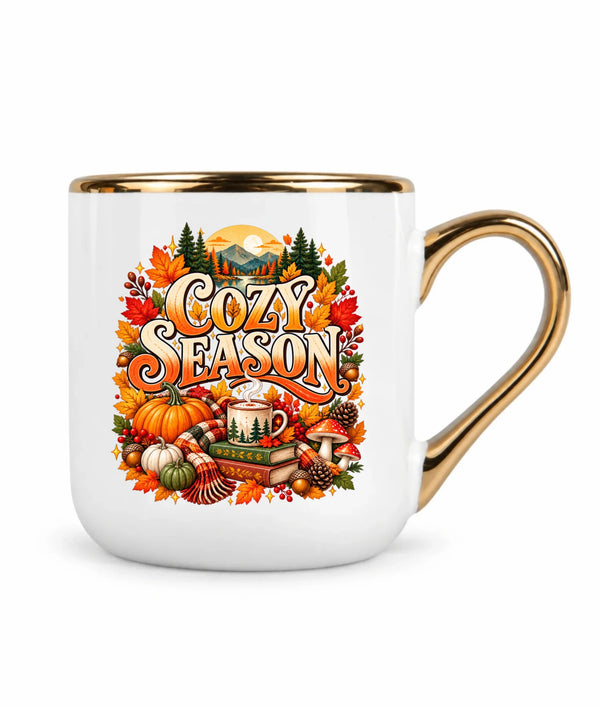 Kubek ze złotym rantem jesienny - Cozy Season