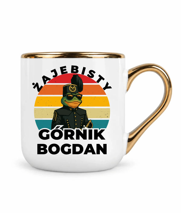 Kubek ze złotym rantem i imieniem dla górnika - Żajebisty Górnik