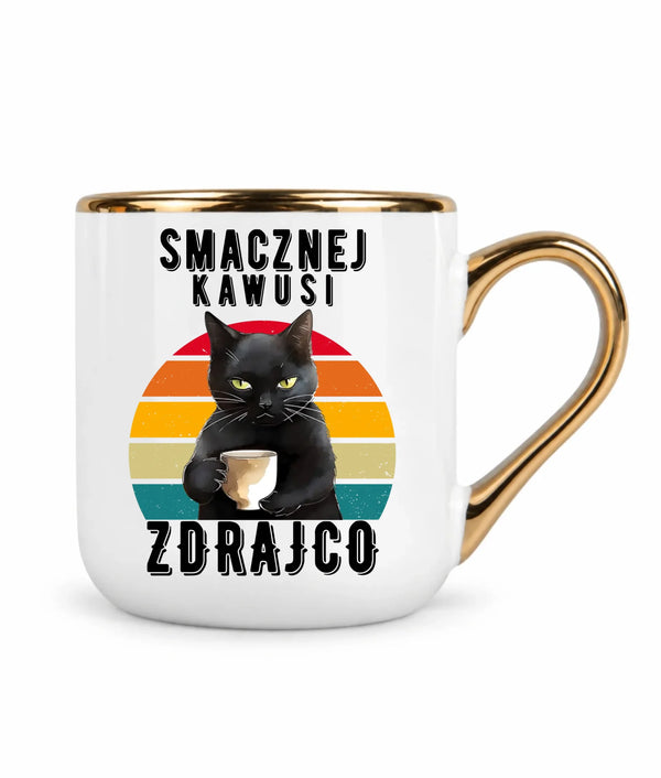Kubek ze złotym rantem na odejście z pracy - Smacznej kawusi Zdrajco