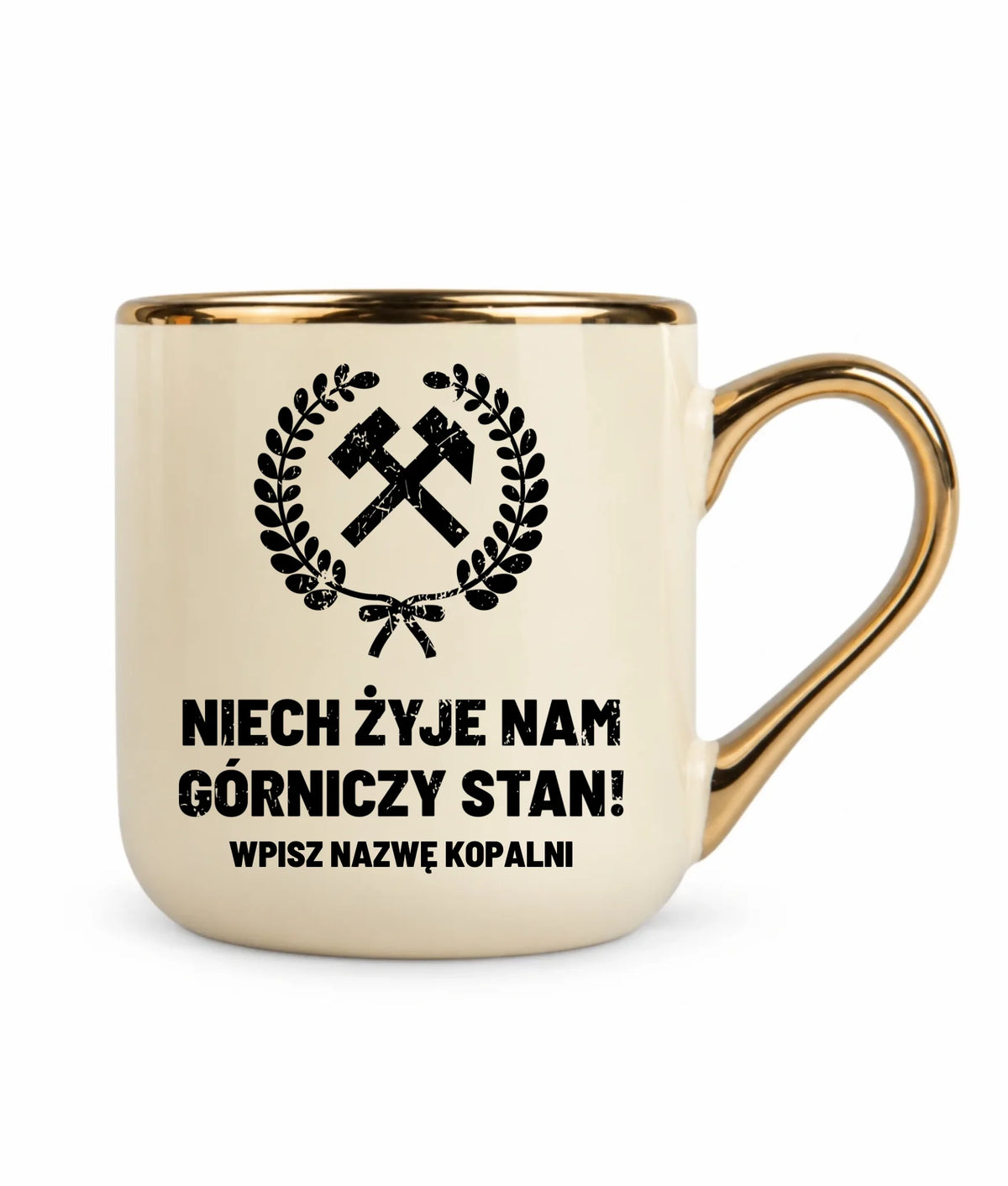 Kubek ze złotym rantem i nazwą kopalni dla górnika - Niech żyje nam górniczy stan