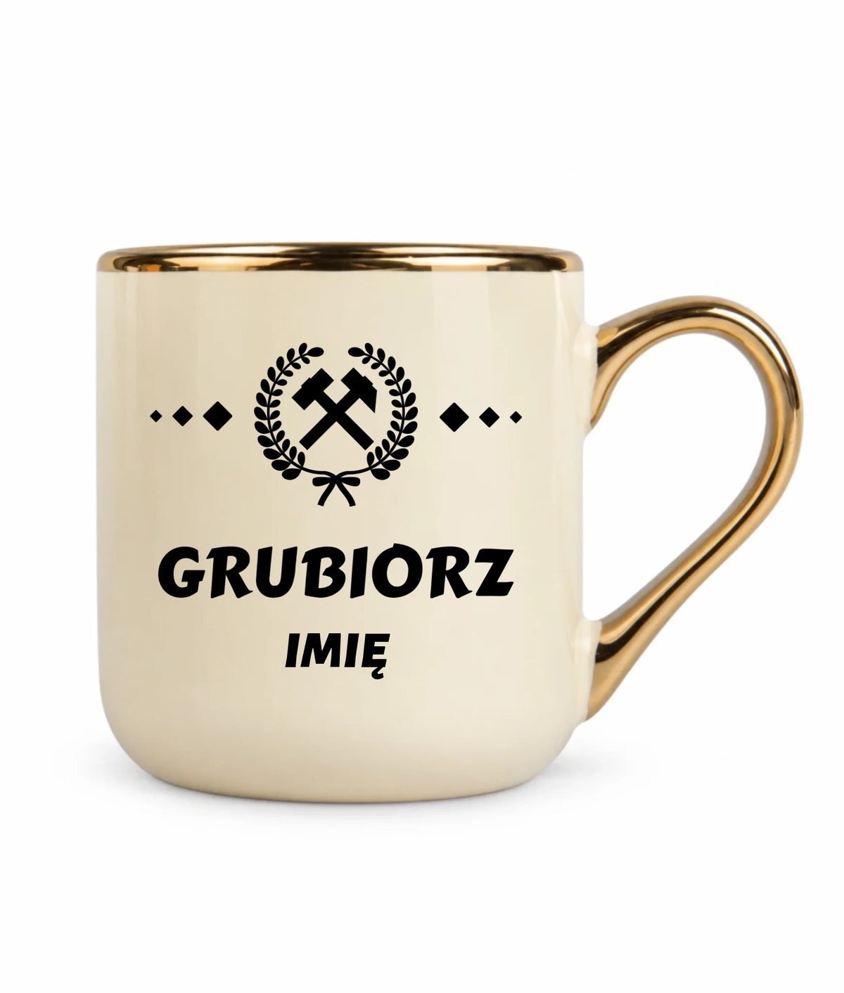 Kubek ze złotym rantem i imieniem dla górnika - Grubiorz