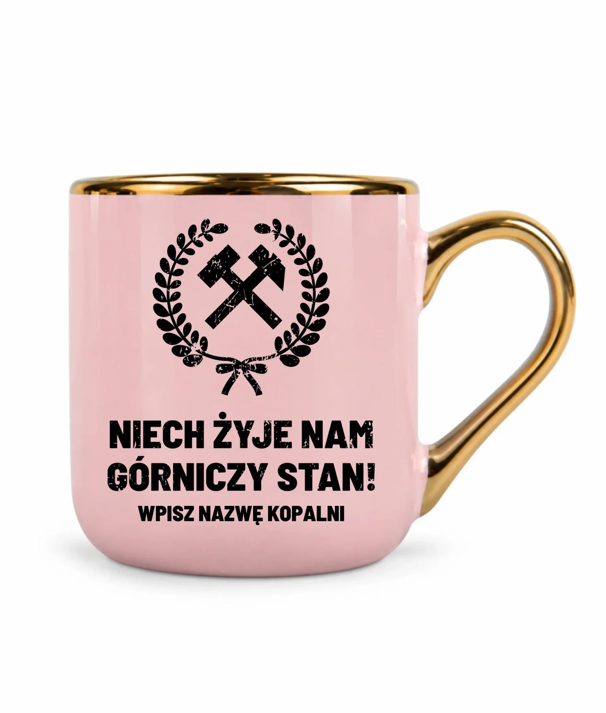 Kubek ze złotym rantem i nazwą kopalni dla górnika - Niech żyje nam górniczy stan