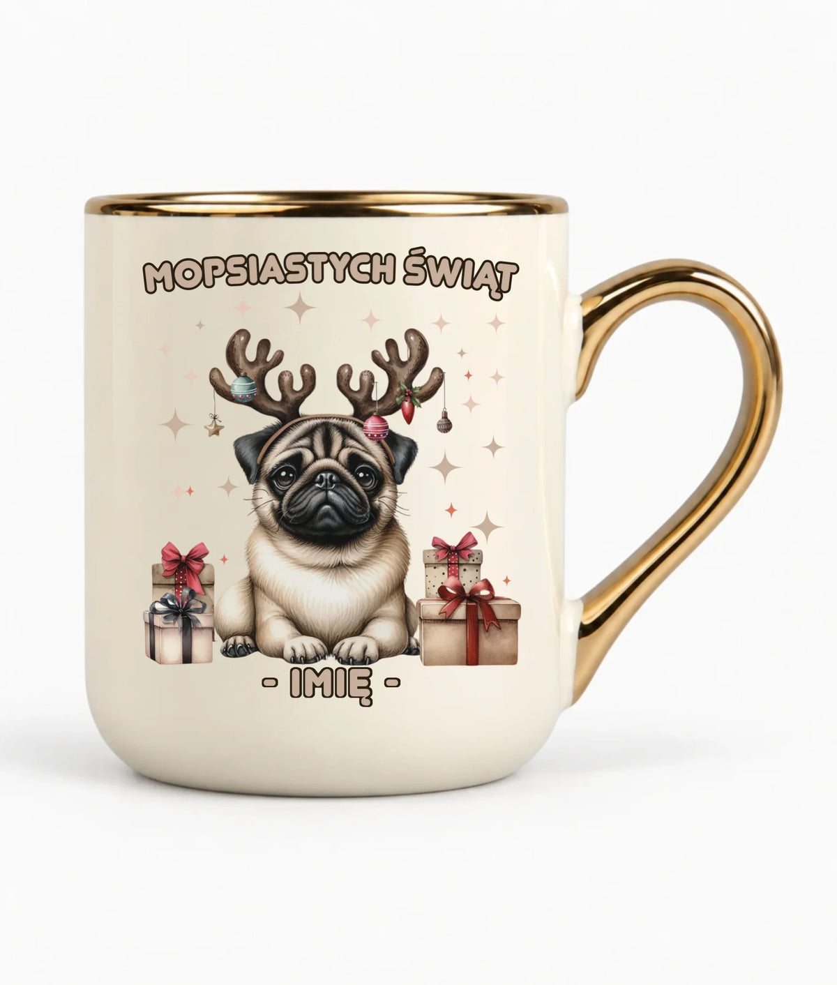 Kubek elegant świąteczny - Mops Mopsiastych świąt - personalizowany BN91