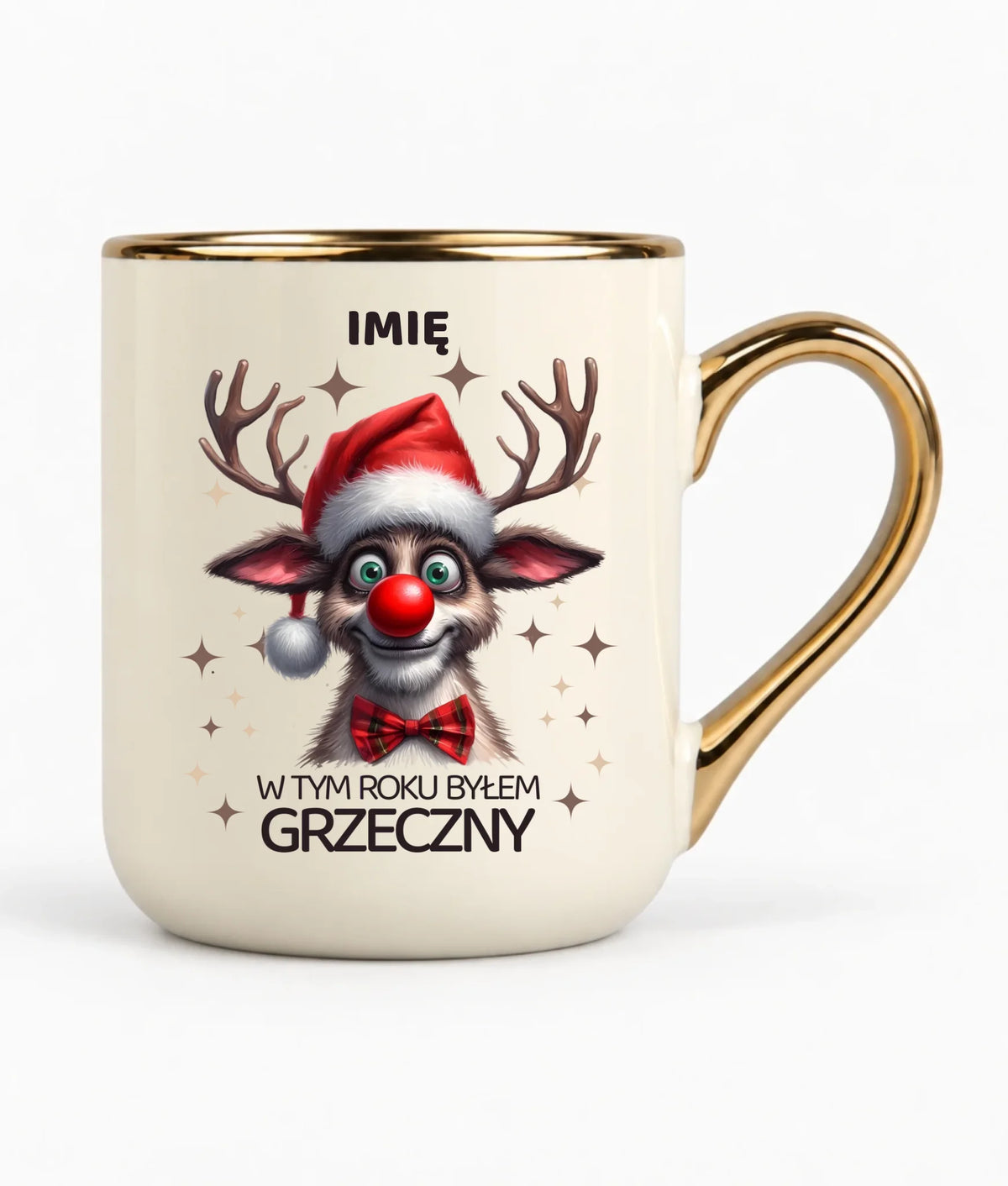 Kubek elegant świąteczny - Renifer W tym roku byłem grzeczny - personalizowany BN96