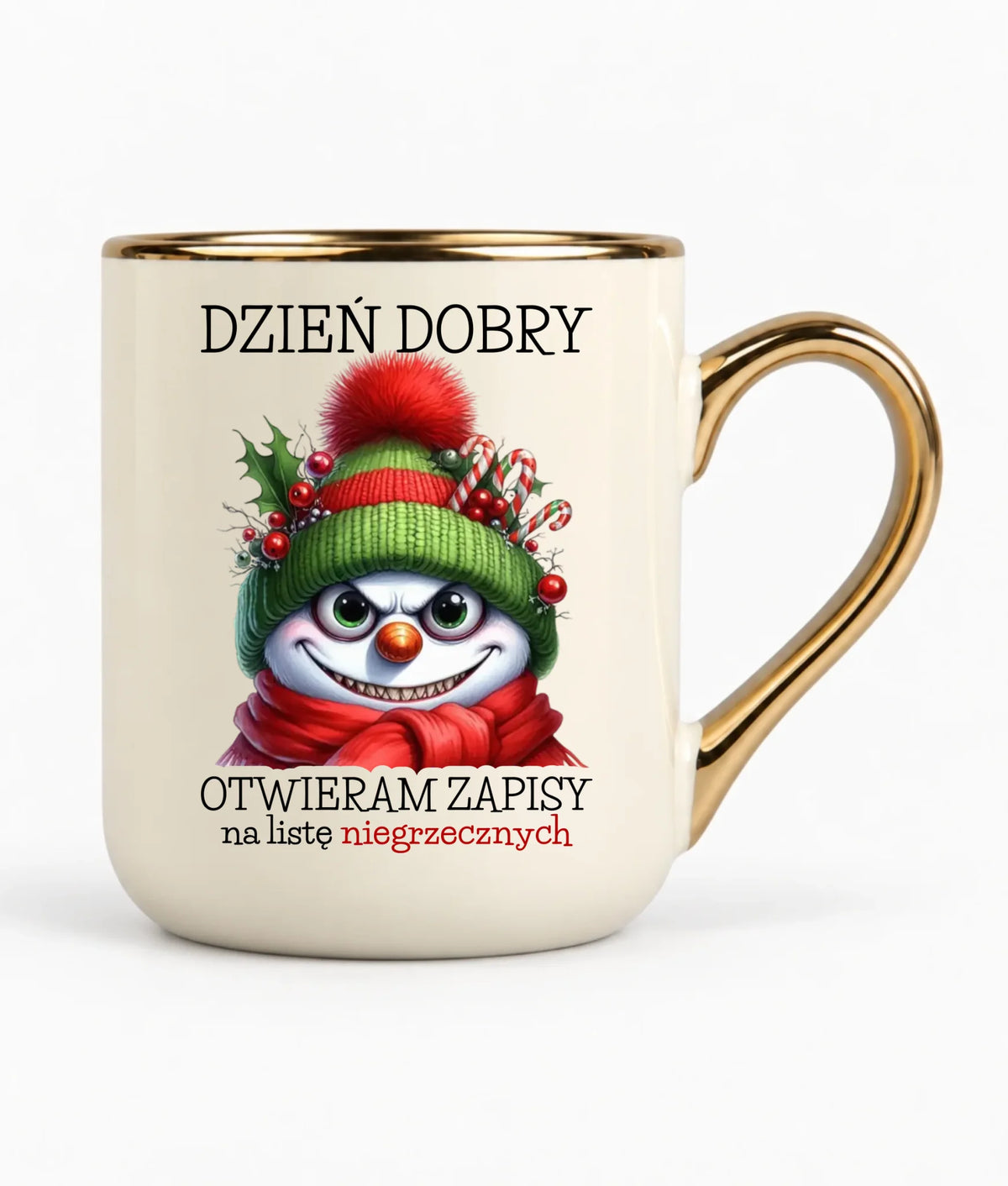 Kubek elegant świąteczny - Niegrzeczny bałwan - Dzień dobry otwieram zapisy na listę BN121