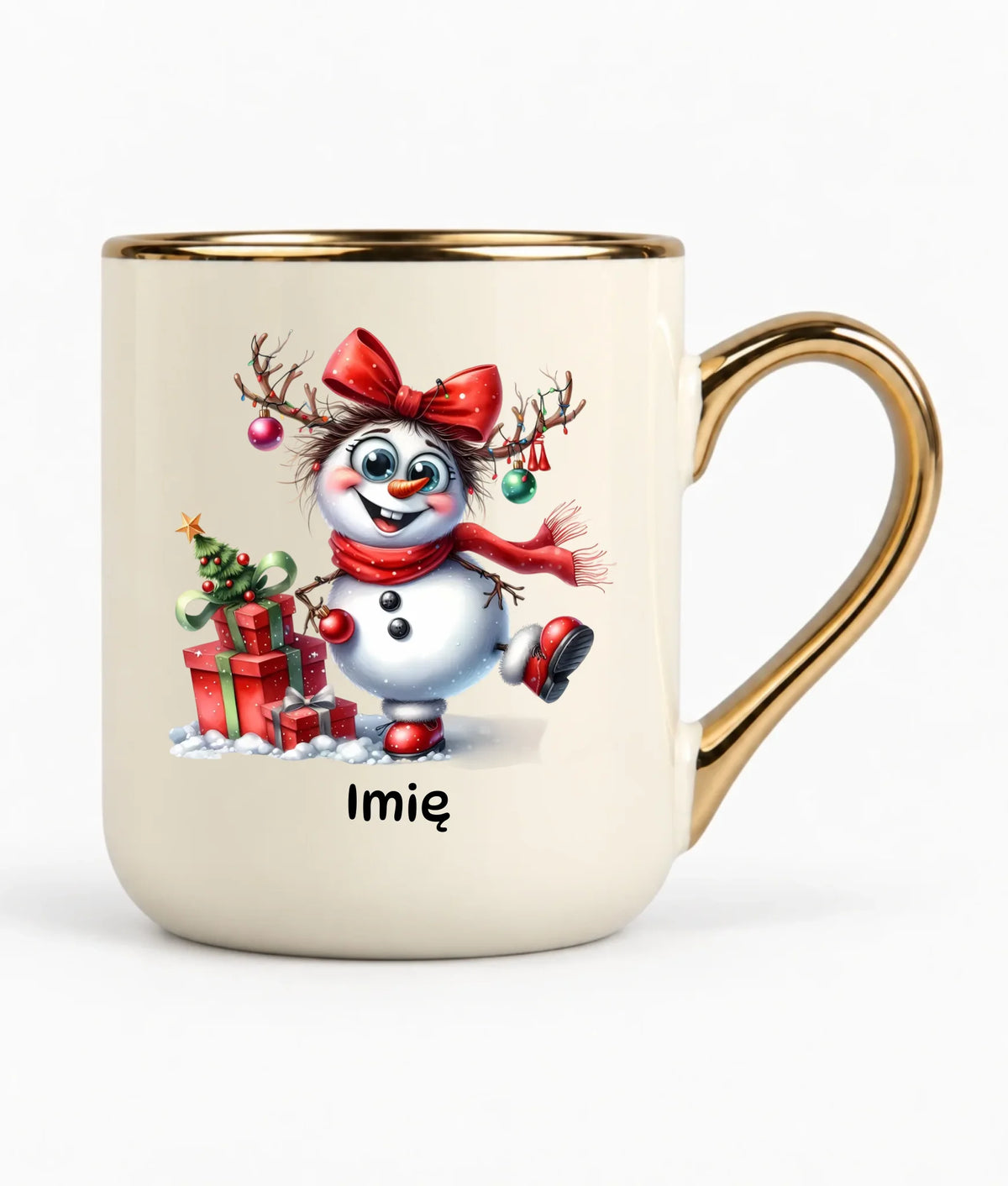 Kubek elegant świąteczny dla niej - Bałwanek - personalizowany BN123