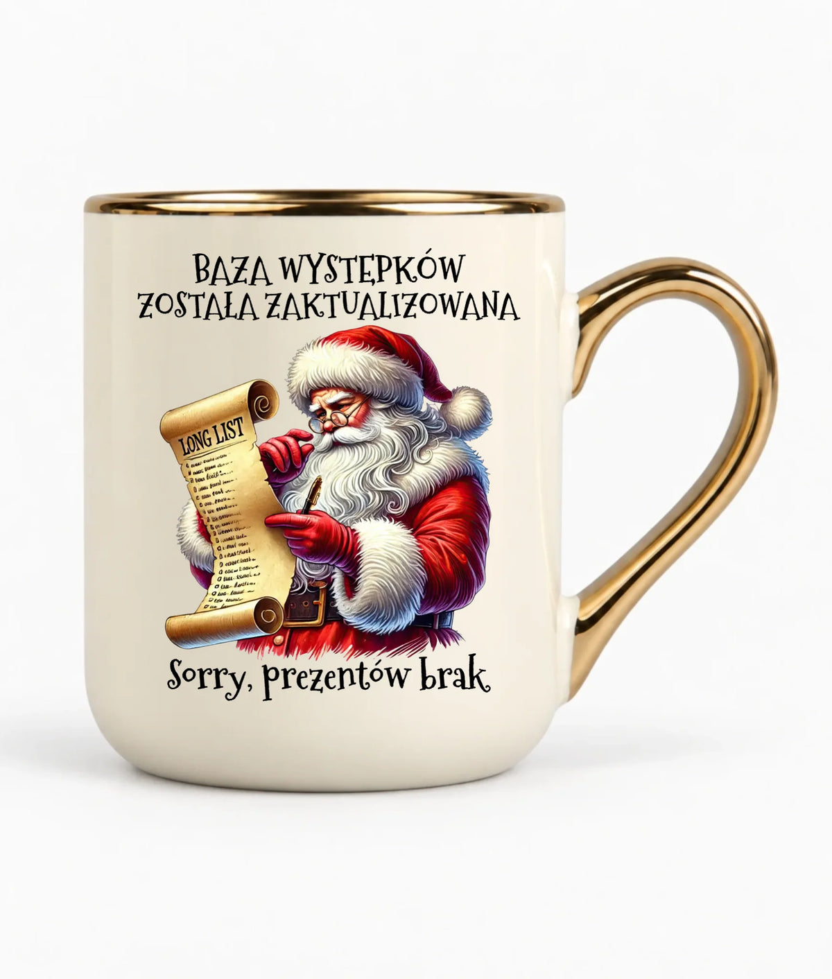 Kubek elegant świąteczny z Mikołajem - Prezentów brak BN07
