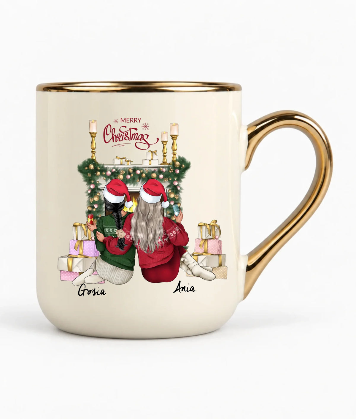 Kubek elegant świąteczny - prezent dla przyjaciółki - personalizowane postacie 2-4 osoby PR04
