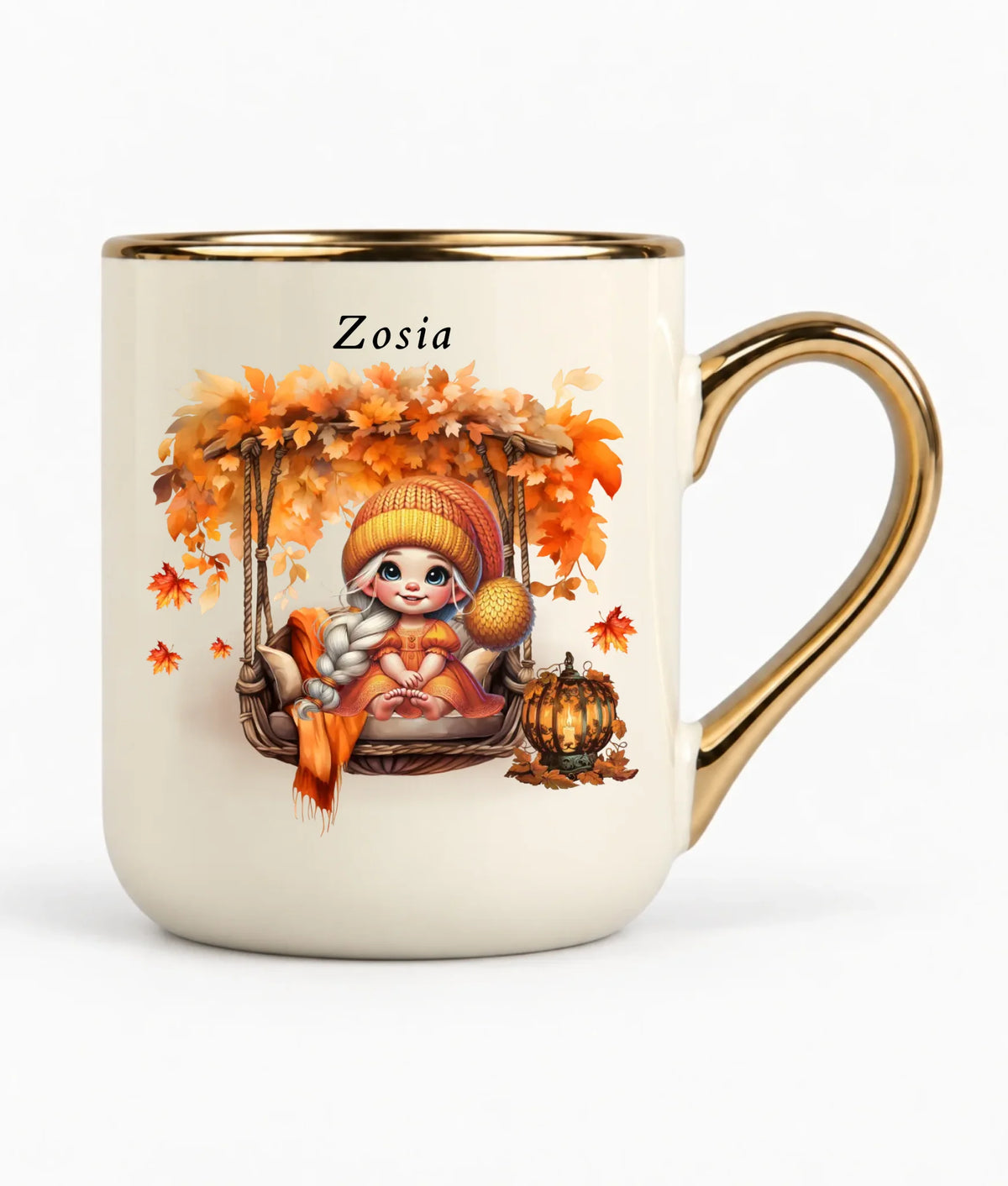 Kubek elegant jesieniara - Dziewczynka z liśćmi - personalizowany JS17