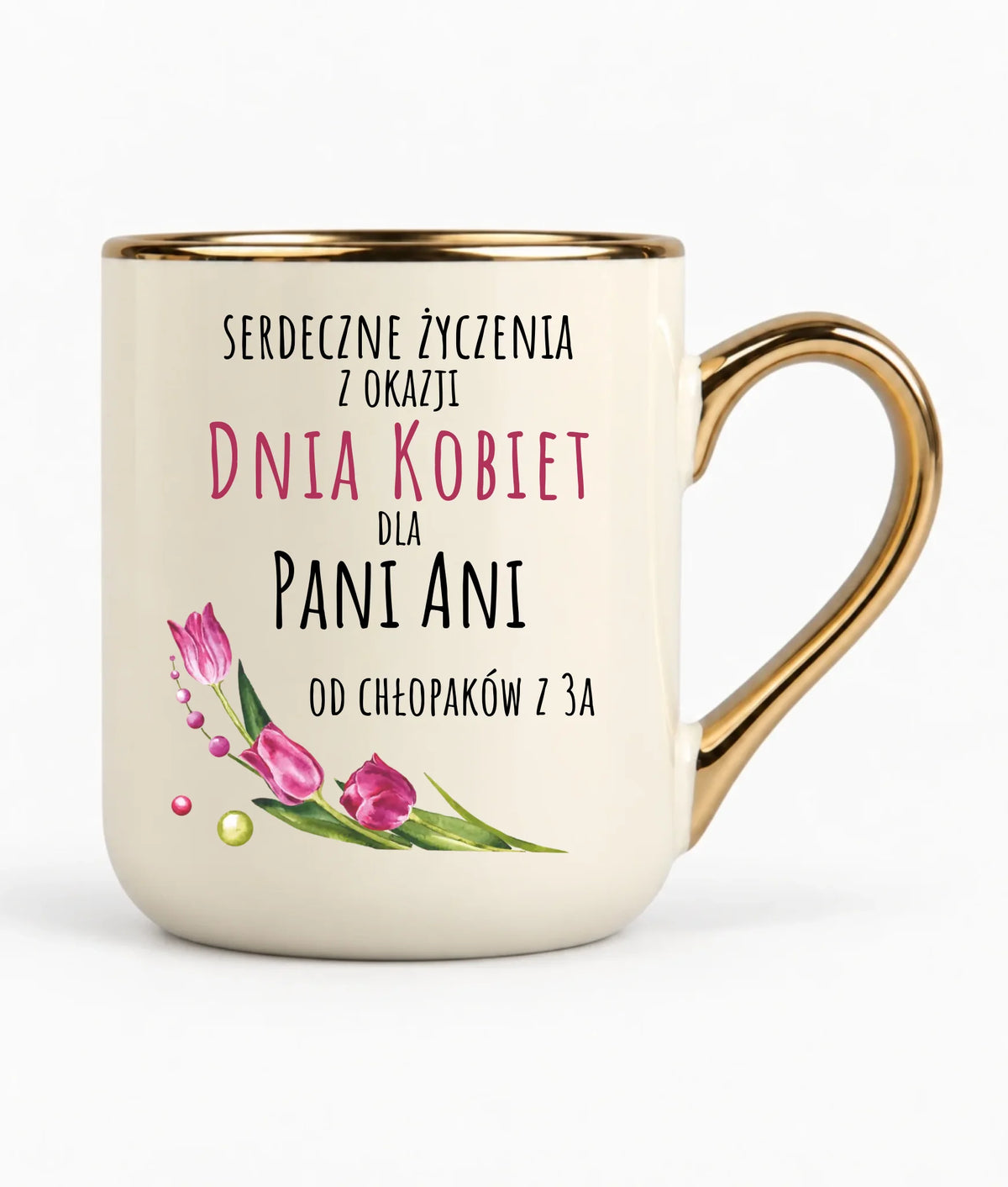 Kubek elegant na Dzień Kobiet - Serdeczne życzenia - personalizowany DK01