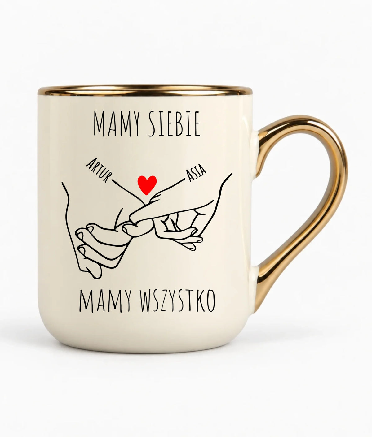 Kubek elegant dla par - Zaplecione ręce mamy siebie mamy wszystko - personalizowany W63