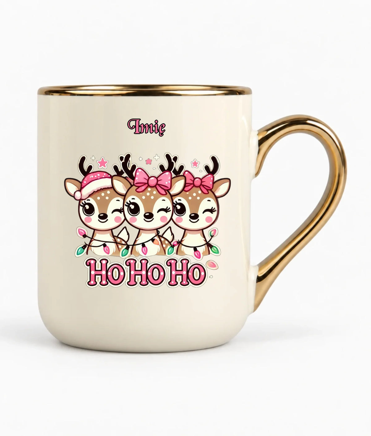 Kubek elegant świąteczny - Ho ho ho Słodkie reniferki - personalizowany BN49