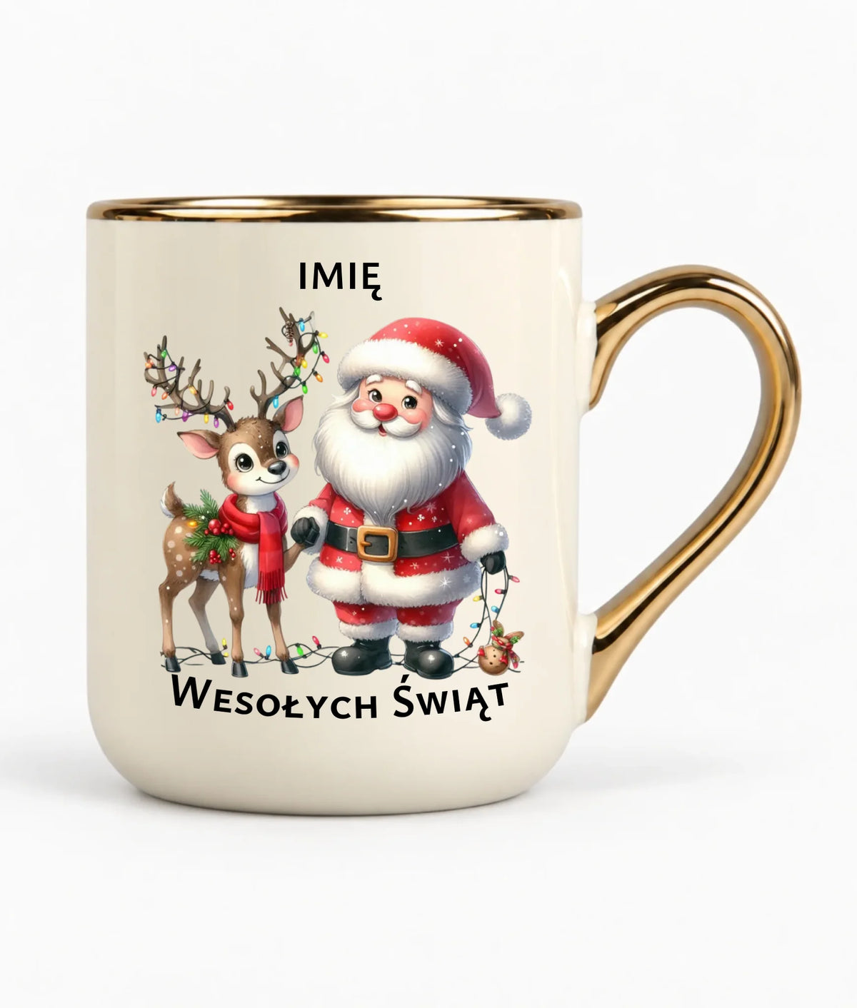 Kubek elegant świąteczny - Mikołaj z reniferem - personalizowany BN09