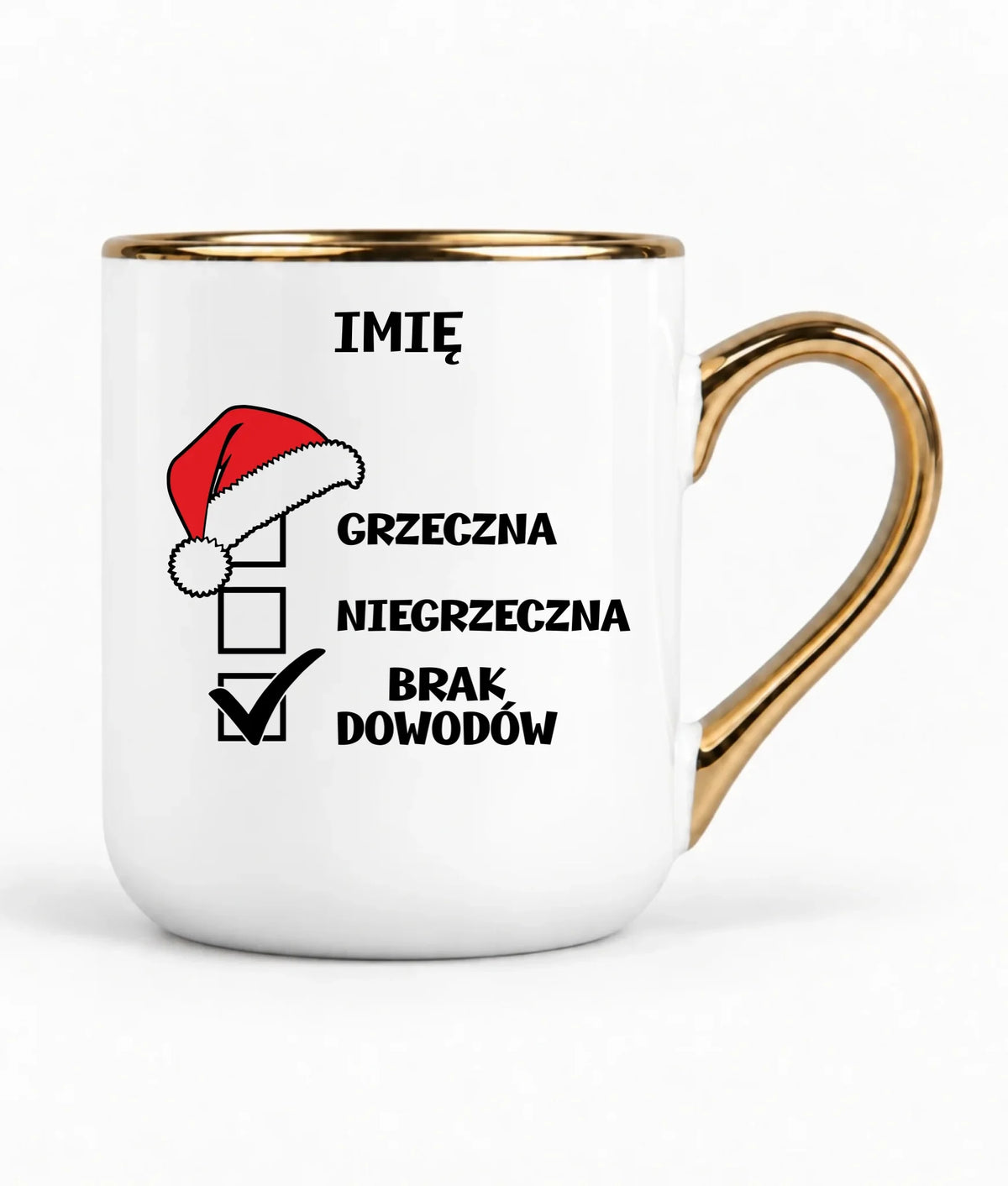 Kubek elegant świąteczny - Grzeczna niegrzeczna brak dowodów - personalizowany BN147