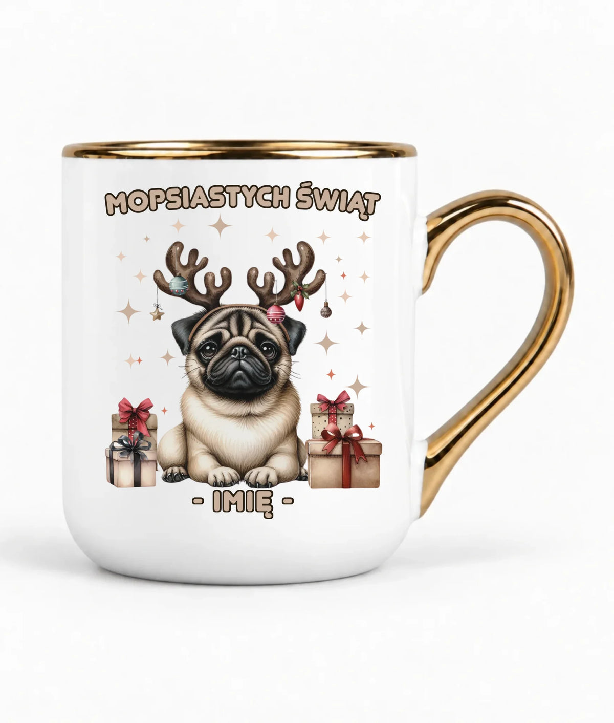 Kubek elegant świąteczny - Mops Mopsiastych świąt - personalizowany BN91