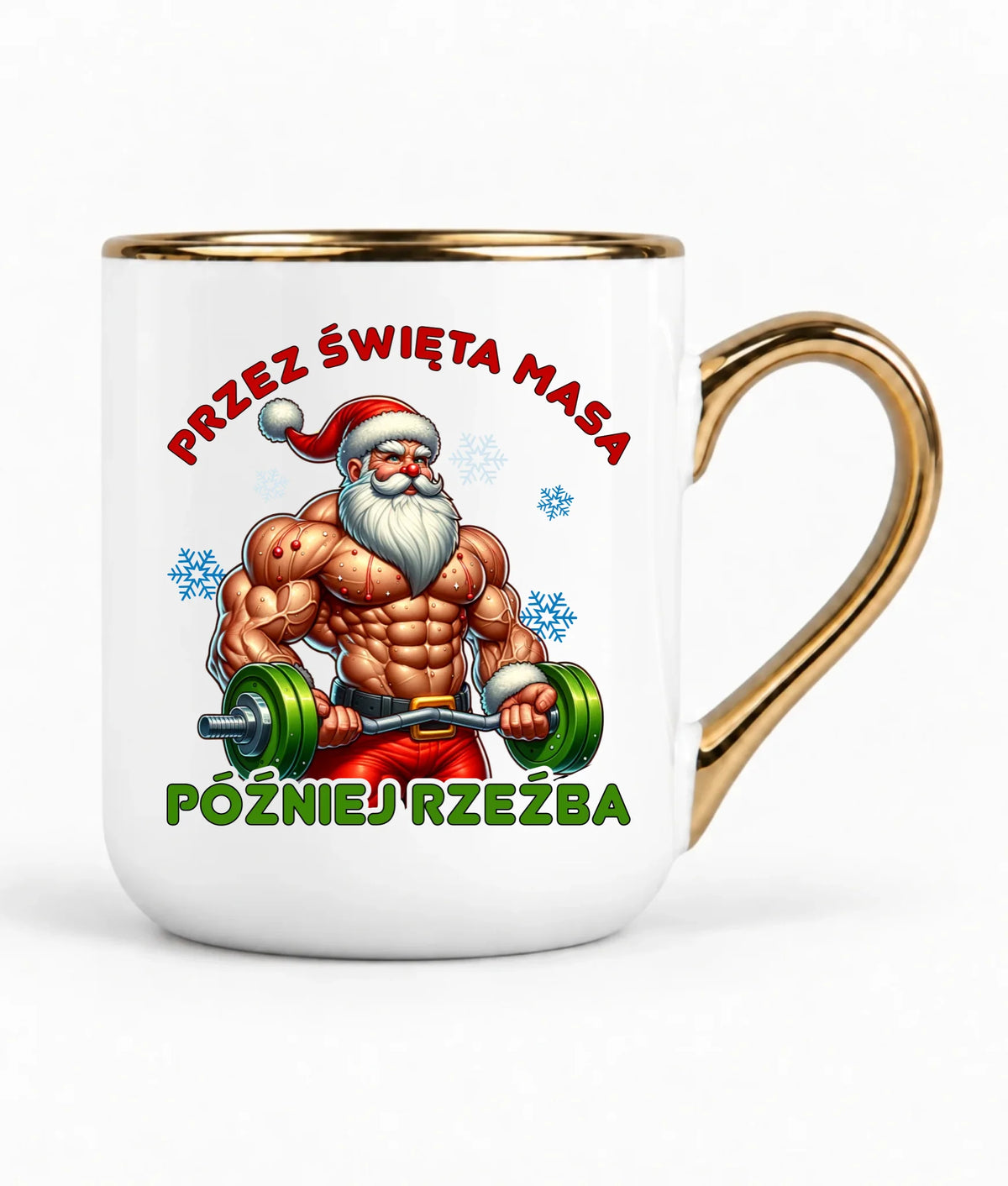 Kubek elegant świąteczny - Mikołaj na siłowni - Przez święta masa, później rzeźba BN139