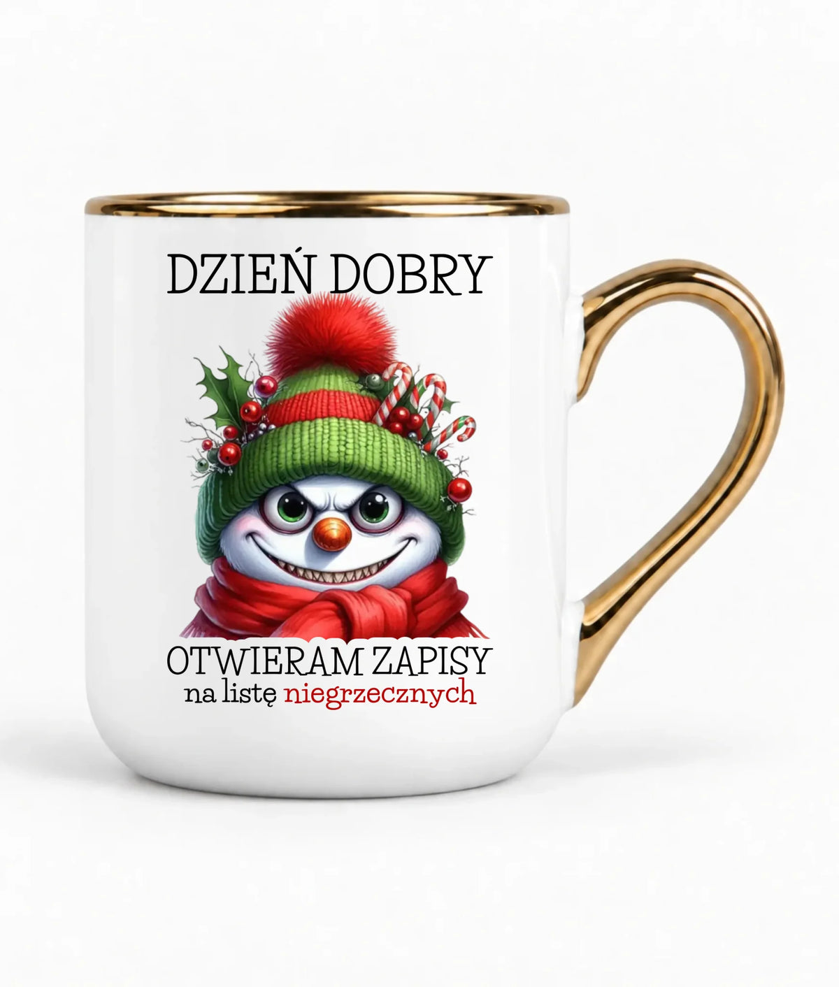Kubek elegant świąteczny - Niegrzeczny bałwan - Dzień dobry otwieram zapisy na listę BN121