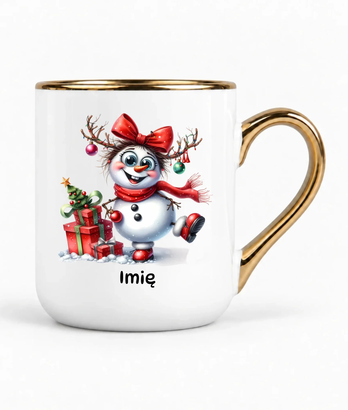 Kubek elegant świąteczny dla niej - Bałwanek - personalizowany BN123