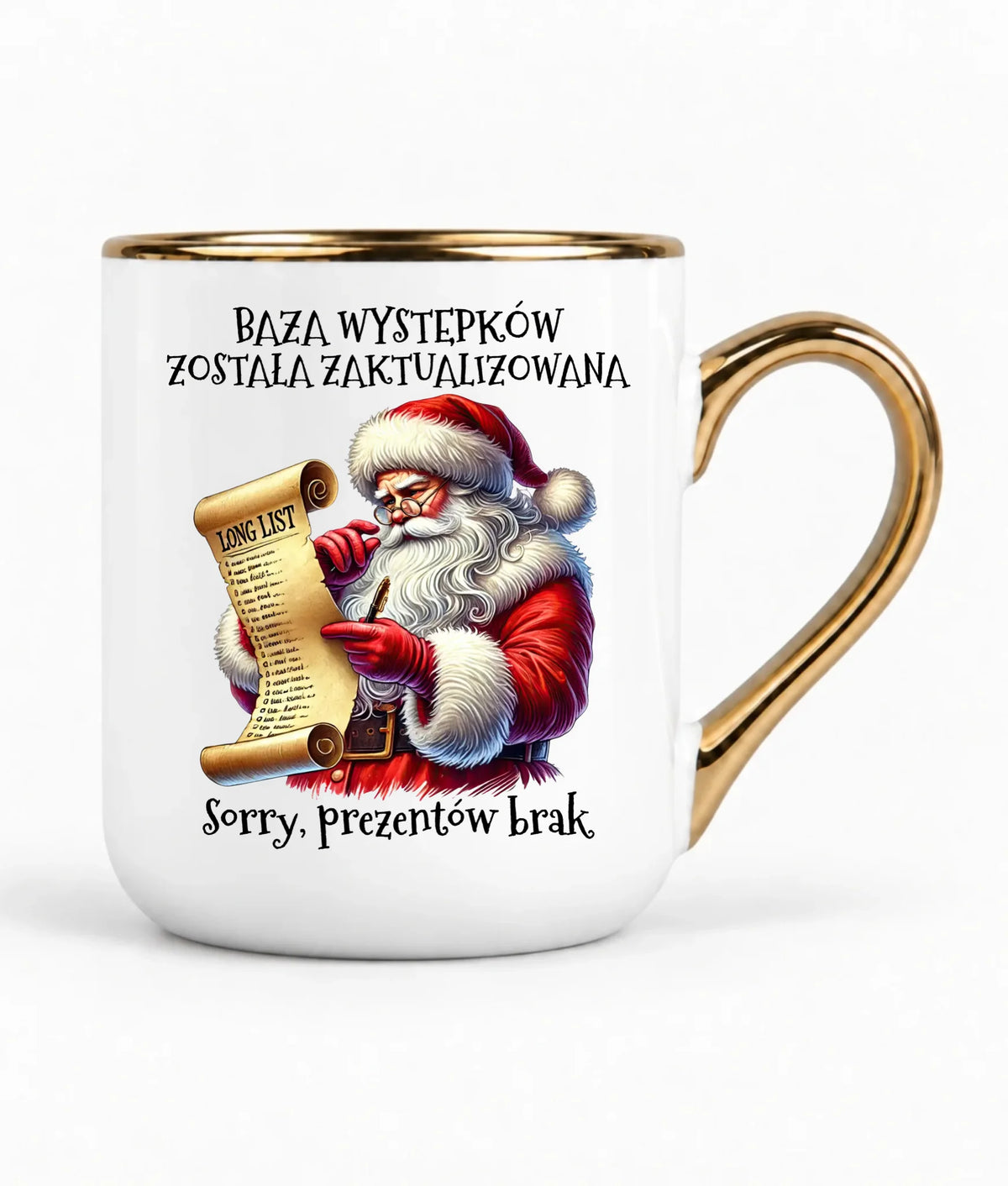 Kubek elegant świąteczny z Mikołajem - Prezentów brak BN07