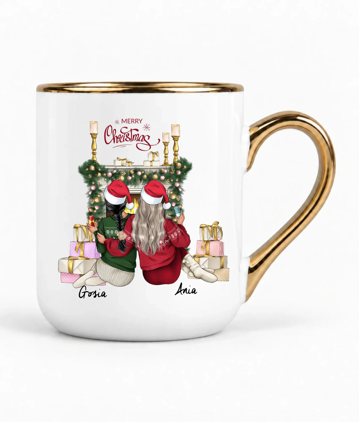 Kubek elegant świąteczny - prezent dla przyjaciółki - personalizowane postacie 2-4 osoby PR04