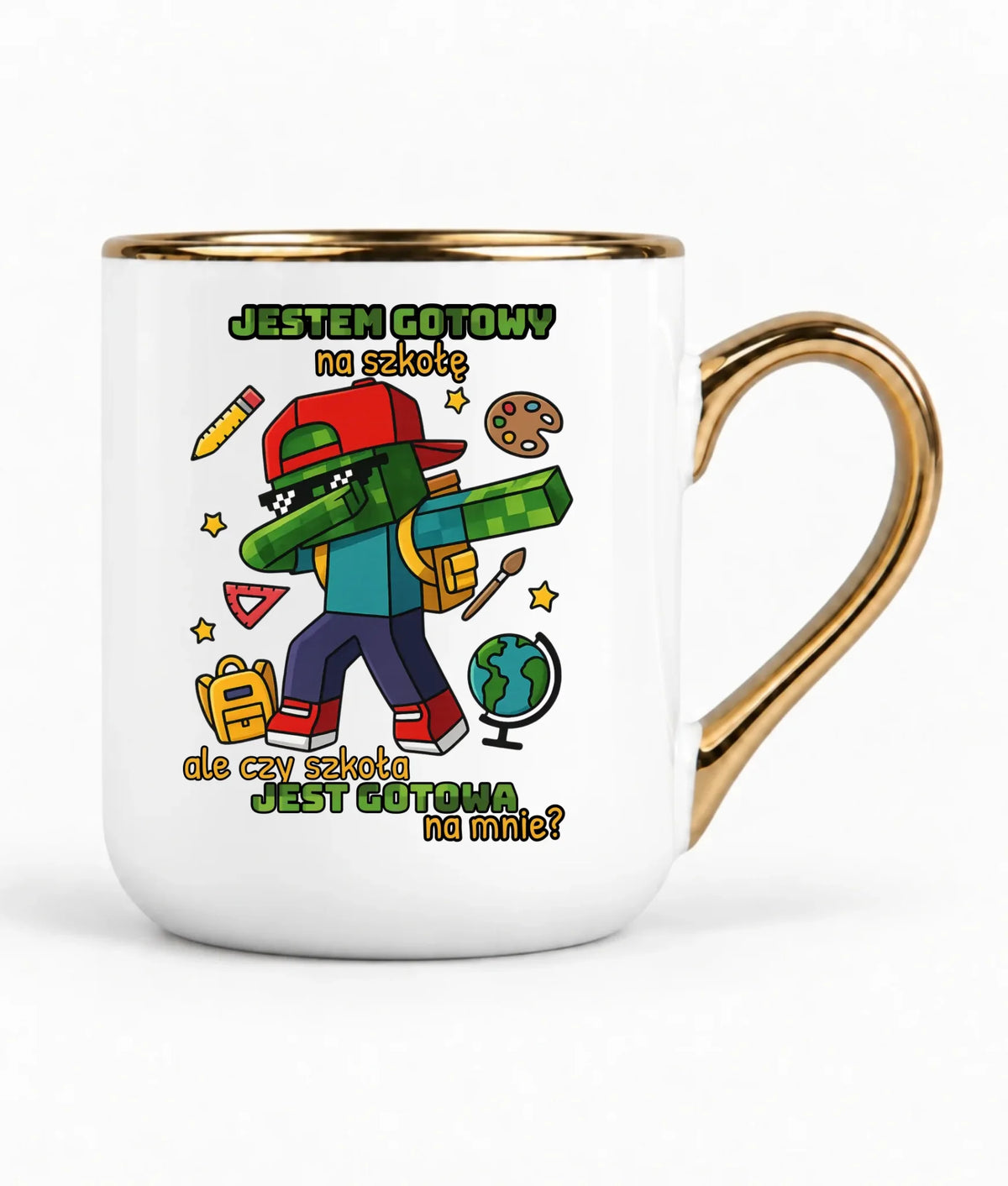 Kubek elegant inspirowany Minecraft'em Jestem gotowy na szkołę SZ05