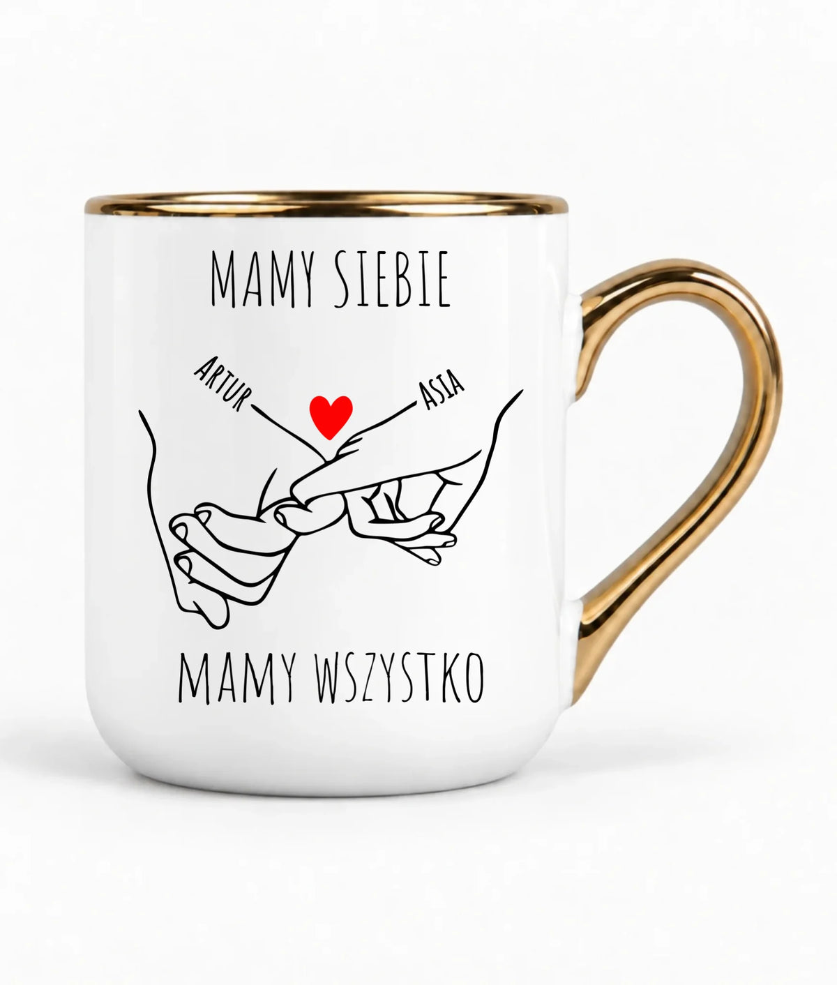 Kubek elegant dla par - Zaplecione ręce mamy siebie mamy wszystko - personalizowany W63