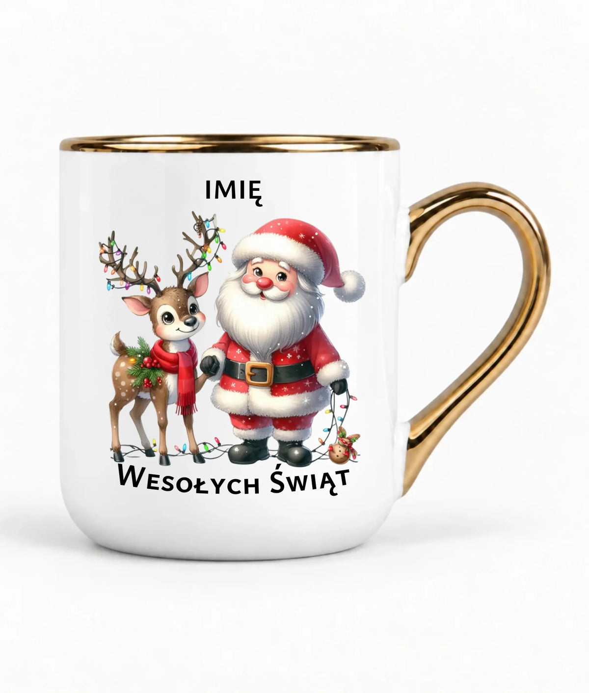 Kubek elegant świąteczny - Mikołaj z reniferem - personalizowany BN09